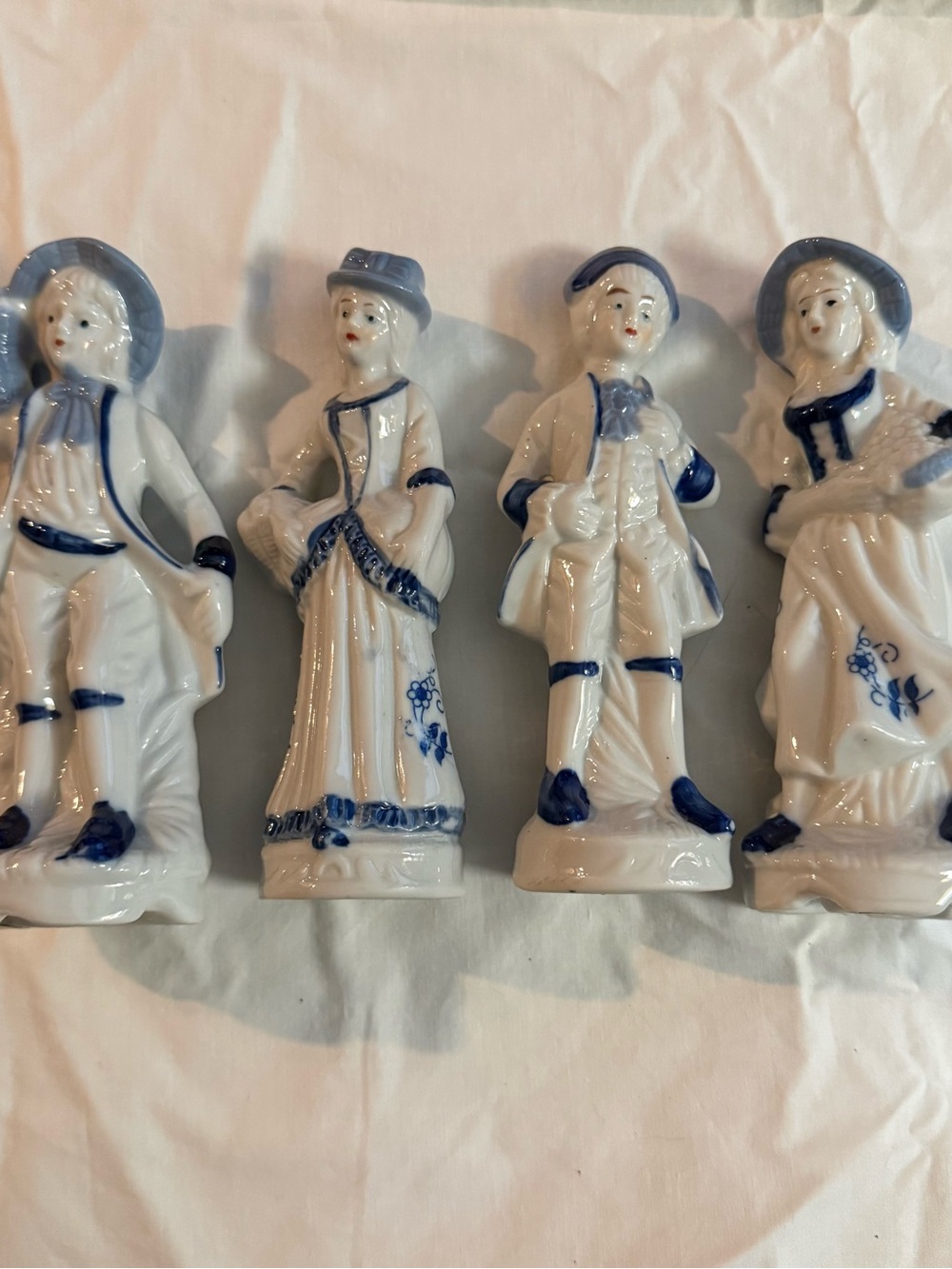 Vintage LeCroy Blue and White Porcelain Figurines - 4-Piece Colonial Set